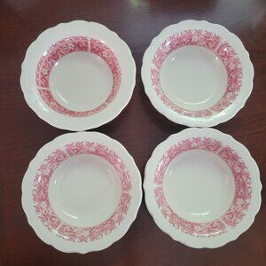 Set Of 4 Syracuse China 9-C-6 Strawberry Hill Floral Pink/White Scalloped Edge S